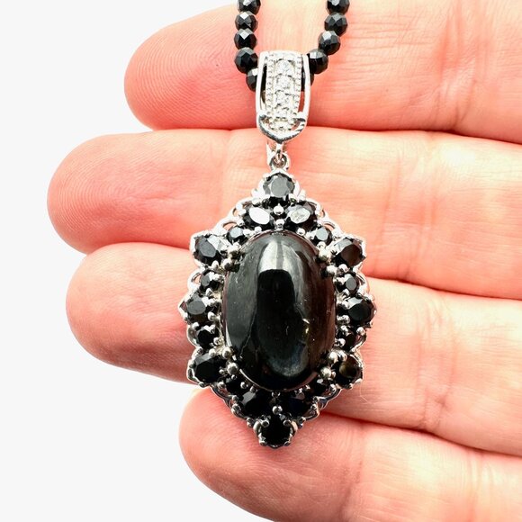 D Joy Black Spinel Chain Multi Gemstone Sterling Silver Pendant Necklace 20 Inch - Picture 2 of 3